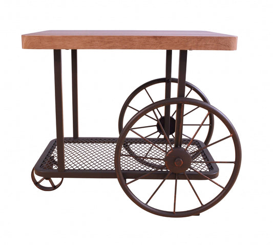 HomeRoots 27" x 17.71" x 22.04" Oak And Antique Metal Tube End Table in Gray Finish
