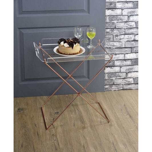 HomeRoots 27" x 19" x 34" Serving Cart In Clear Glass And Gold Finish