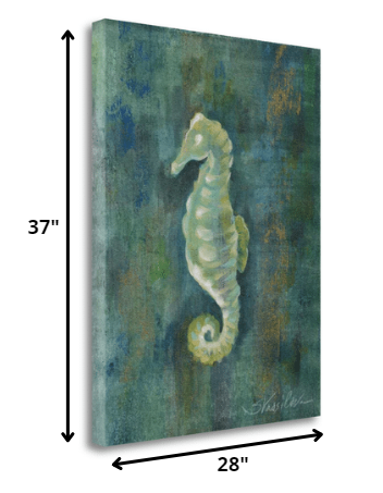 HomeRoots 28" Aqua Blue Seahorse Giclee Wrap Canvas Wall Art