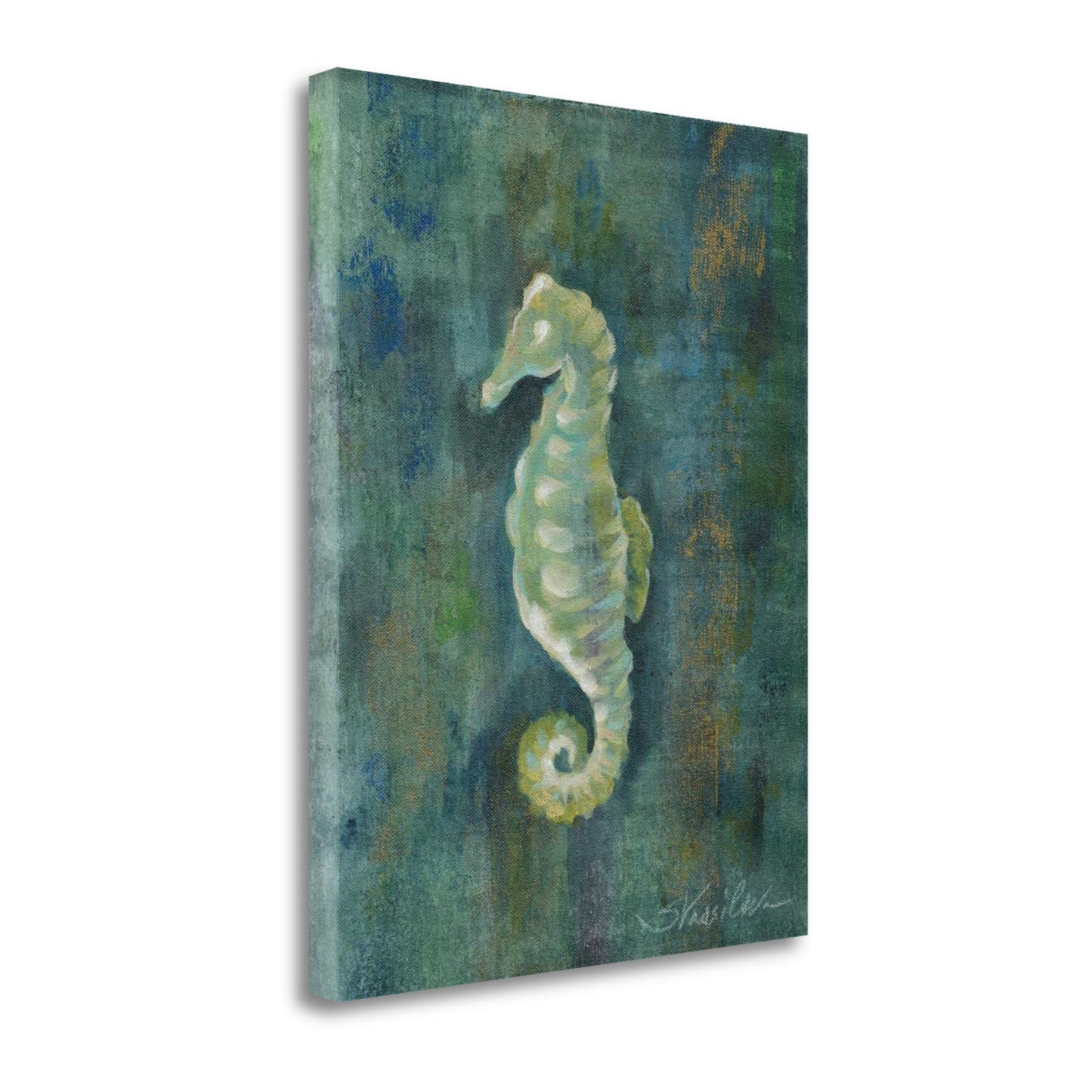 HomeRoots 28" Aqua Blue Seahorse Giclee Wrap Canvas Wall Art