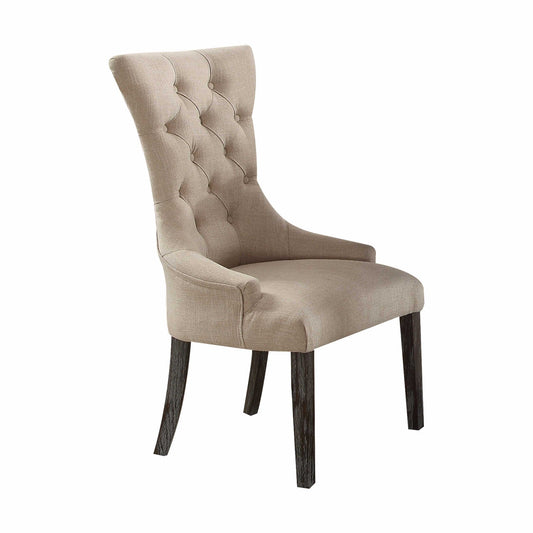 HomeRoots 28" Beige And Brown Linen Tufted Parsons Chair in Set Of Two
