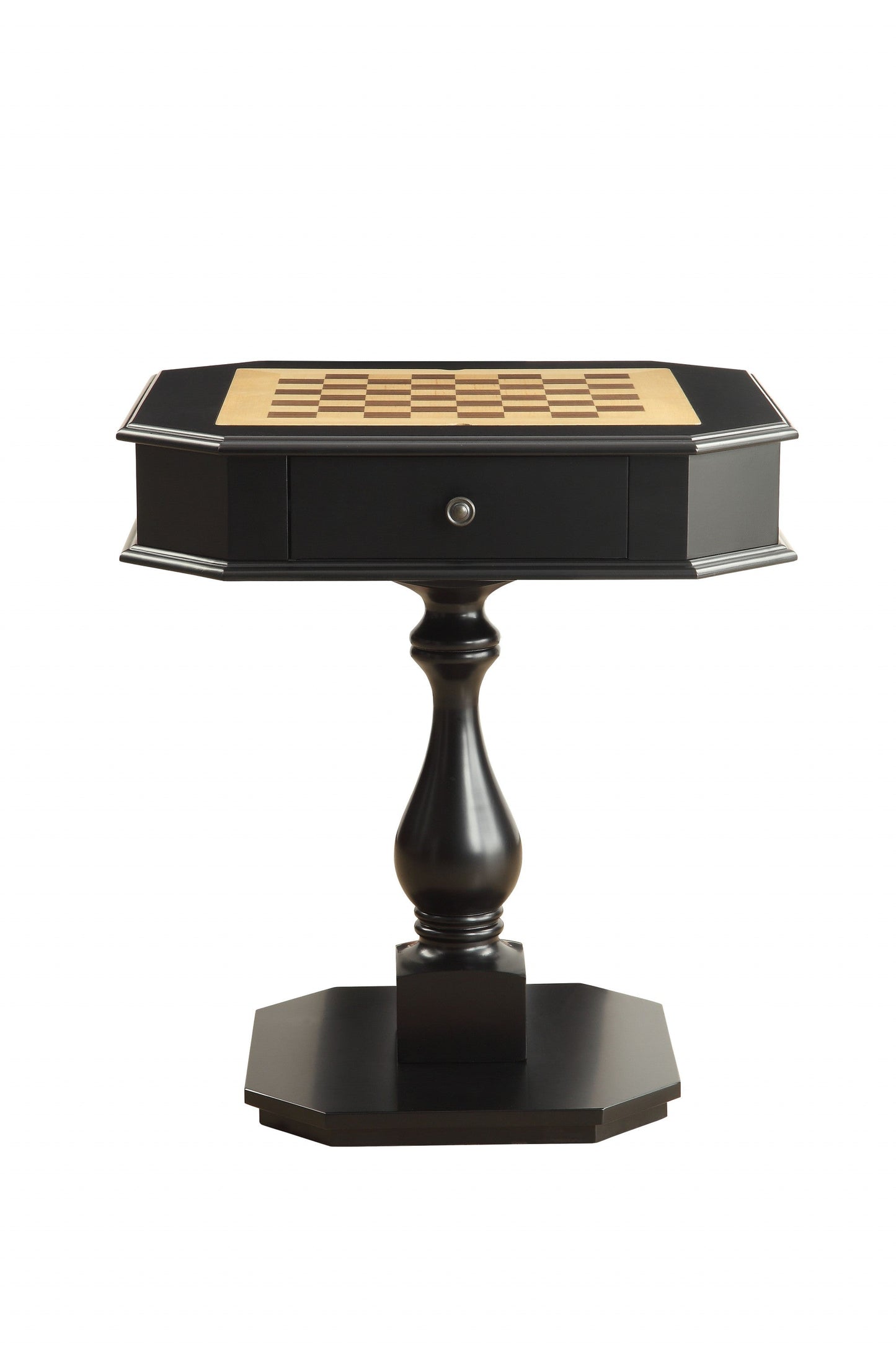 HomeRoots 28" Black Solid and Manufactured Wood Octagon Pedestal Console Table