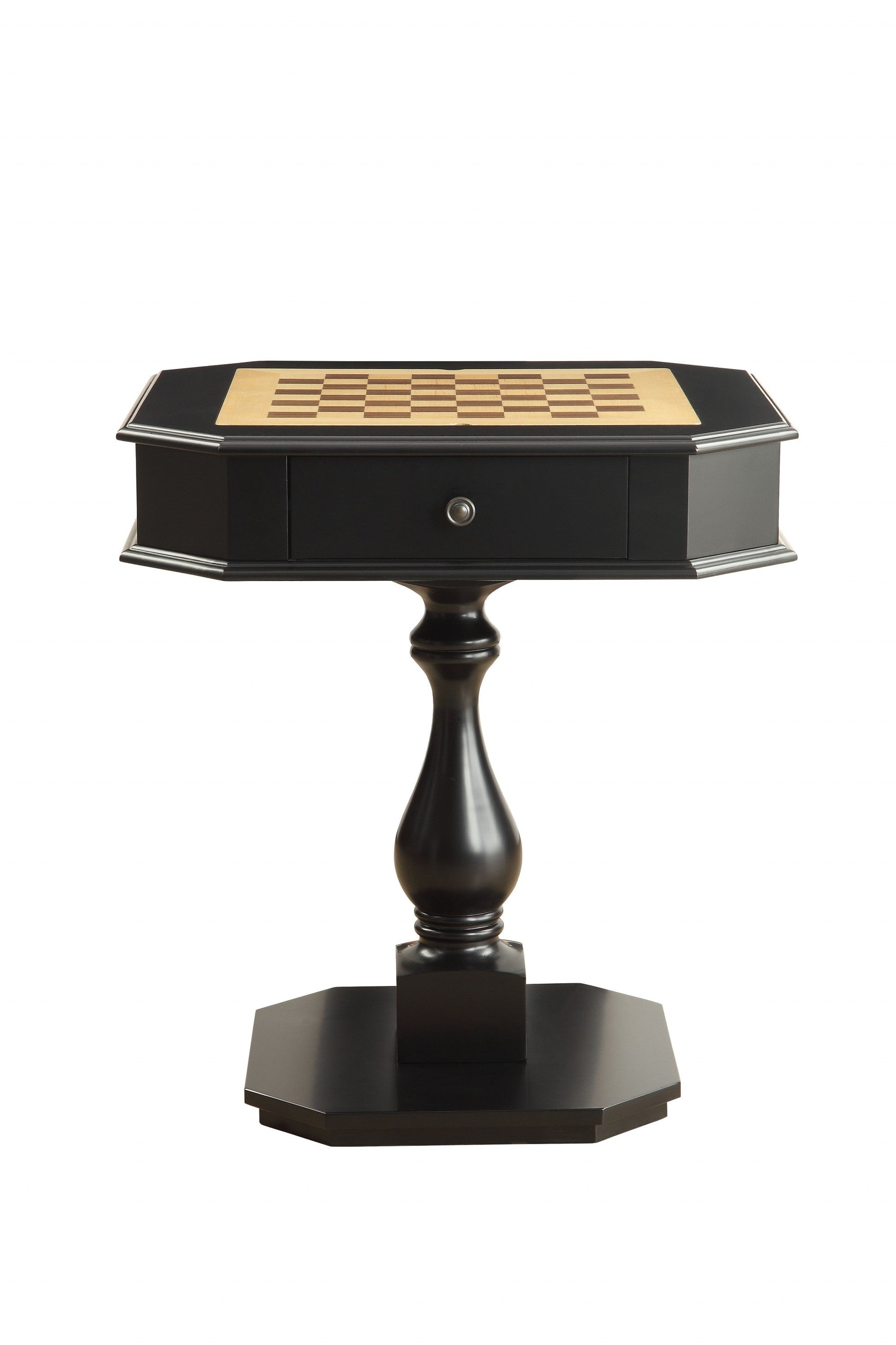 HomeRoots 28" Black Solid and Manufactured Wood Octagon Pedestal Console Table