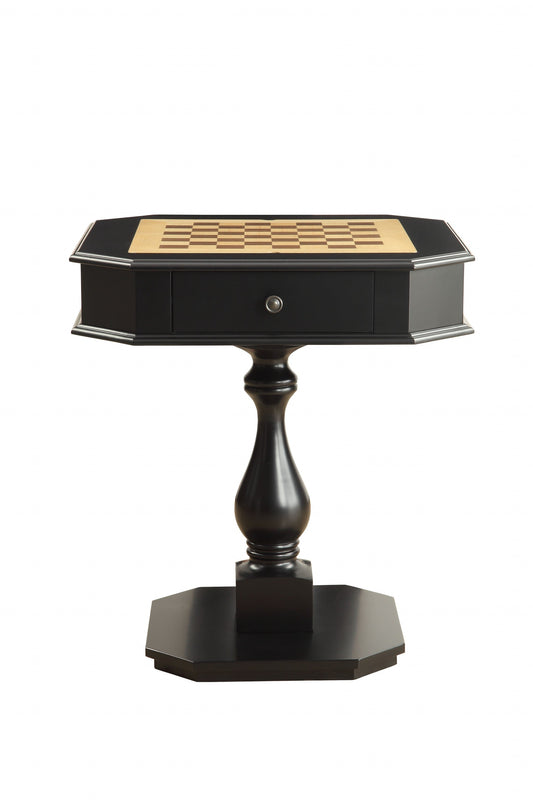 HomeRoots 28" Black Solid and Manufactured Wood Octagon Pedestal Console Table