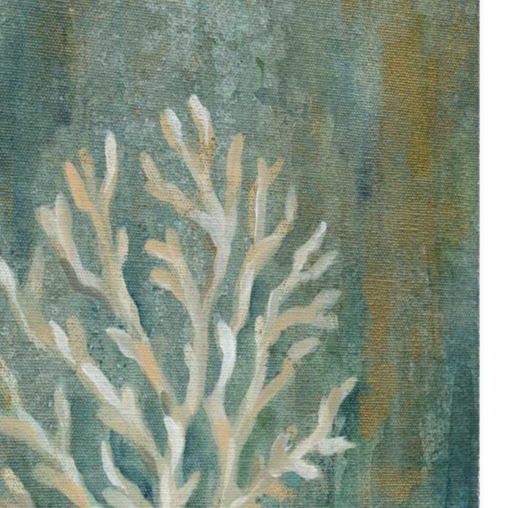 HomeRoots 28" Blue Sea Coral Giclee Wrap Canvas Wall Art