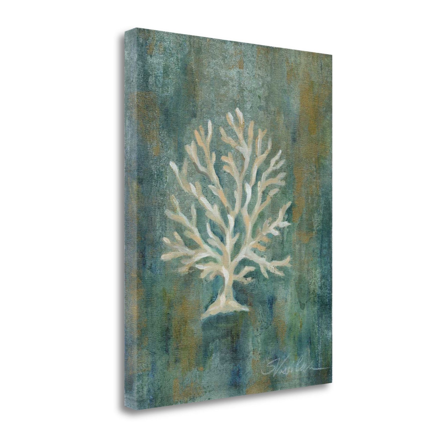 HomeRoots 28" Blue Sea Coral Giclee Wrap Canvas Wall Art