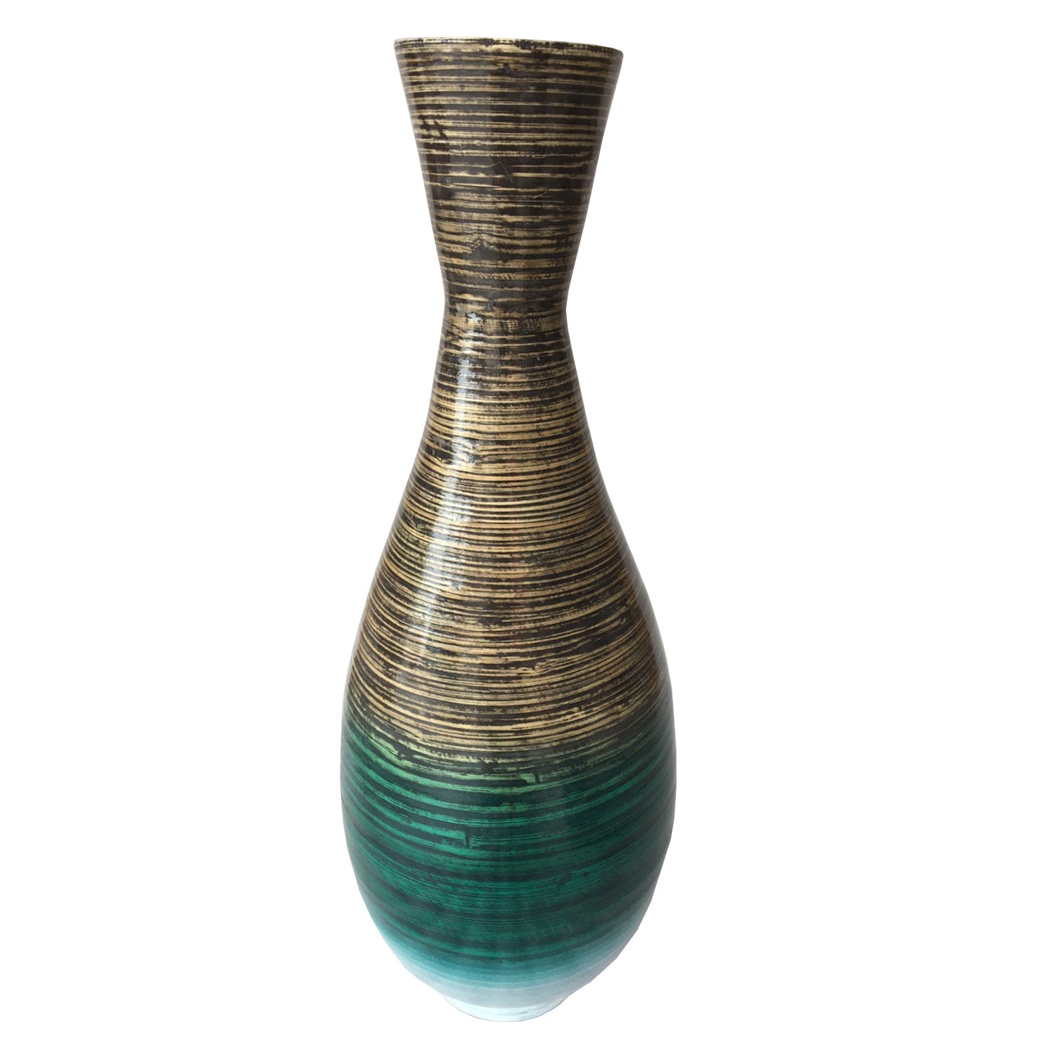 HomeRoots 28" Distressed Aqua Spun Bamboo Artisan Floor Vase
