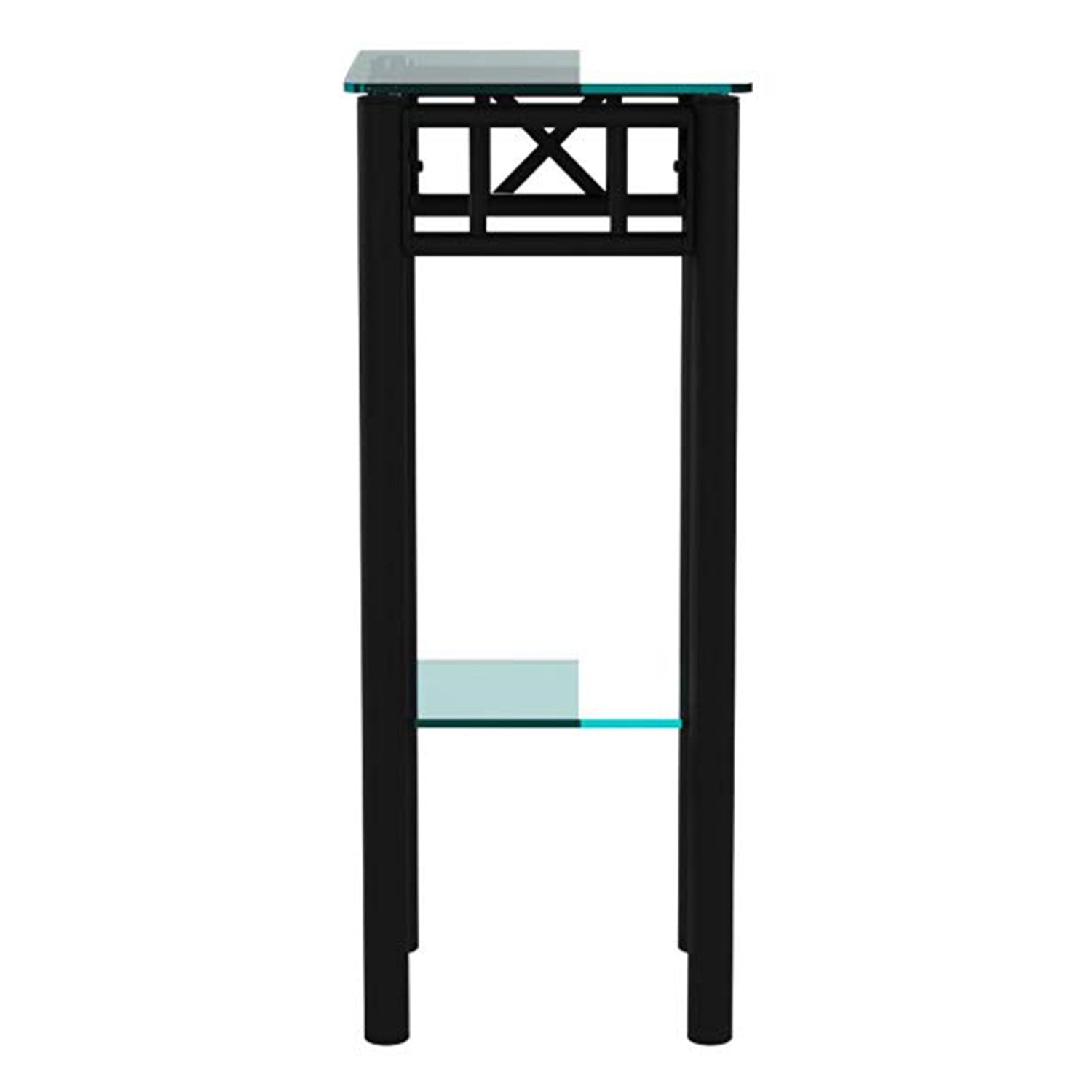 HomeRoots 28" End Table With Shelf in Black and Clear Glass Finish
