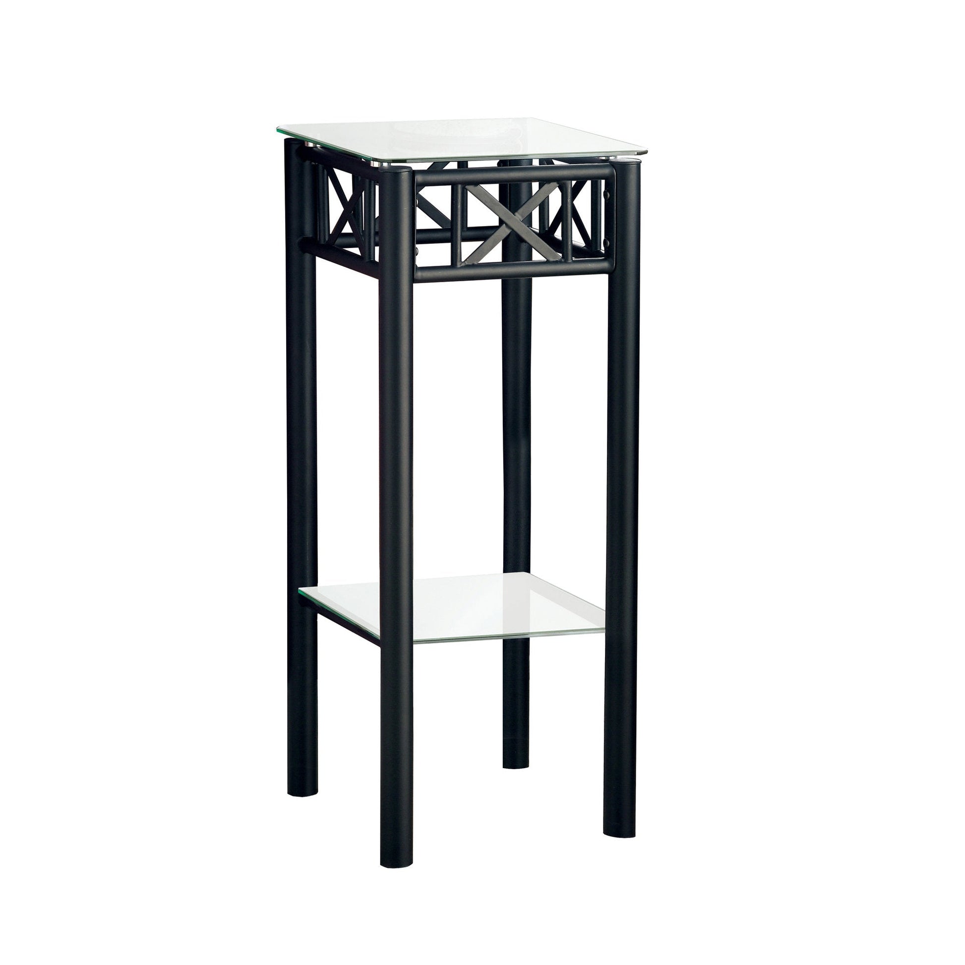 HomeRoots 28" End Table With Shelf in Black and Clear Glass Finish