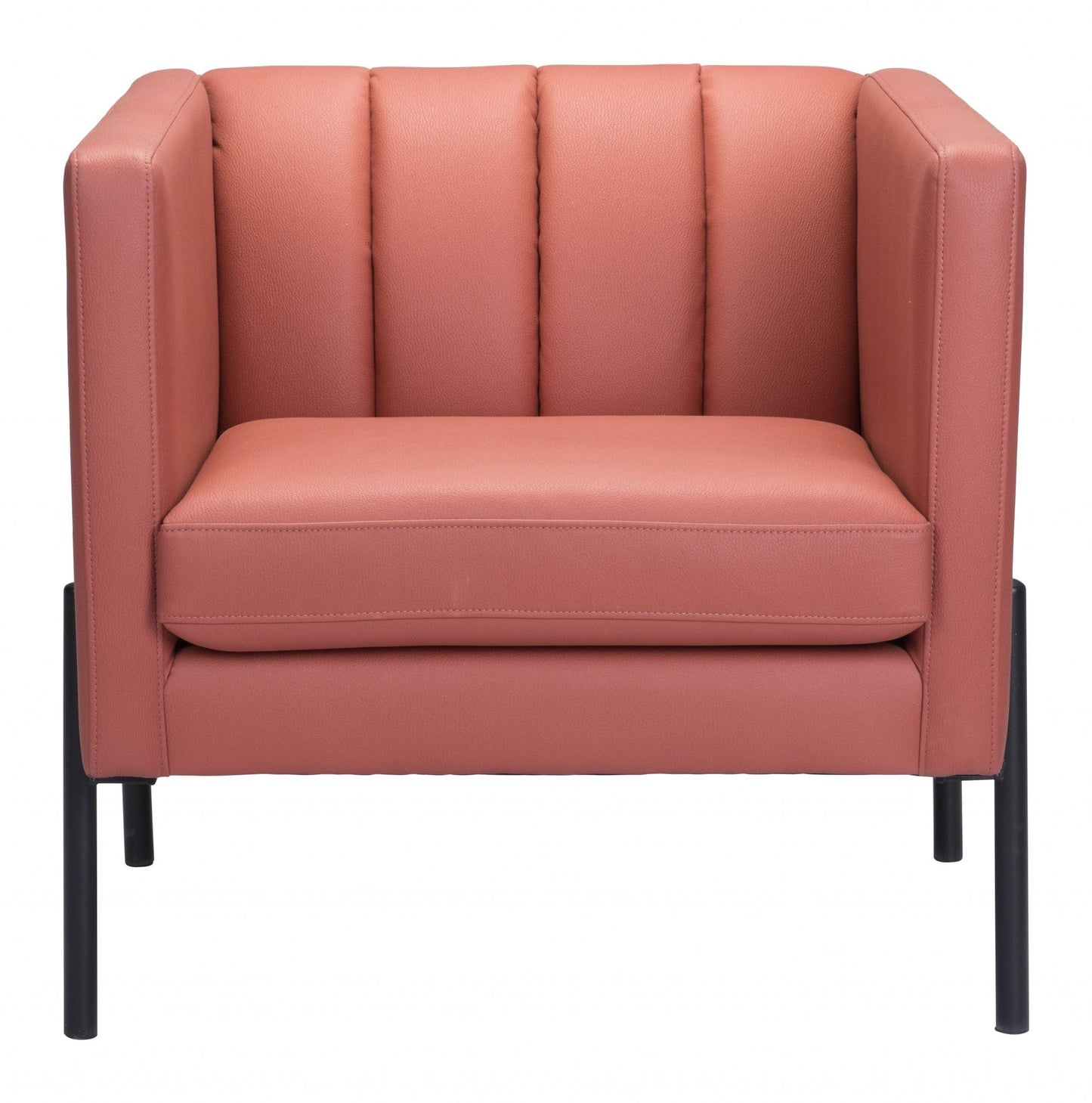 HomeRoots 28" Faux Leather Tufted Barrel Chair in Rust and Black Finish