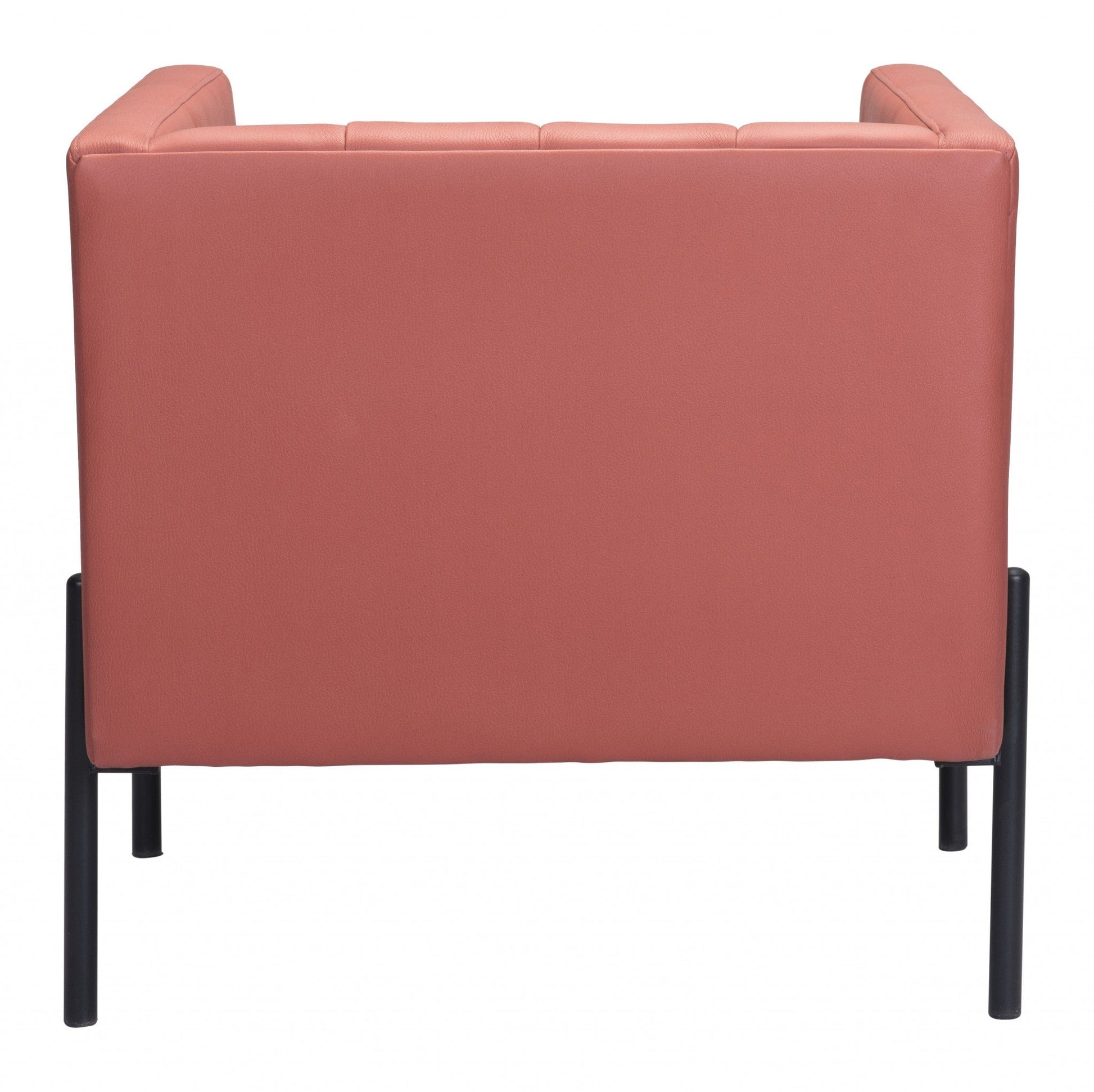 HomeRoots 28" Faux Leather Tufted Barrel Chair in Rust and Black Finish