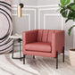 HomeRoots 28" Faux Leather Tufted Barrel Chair in Rust and Black Finish