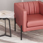 HomeRoots 28" Faux Leather Tufted Barrel Chair in Rust and Black Finish
