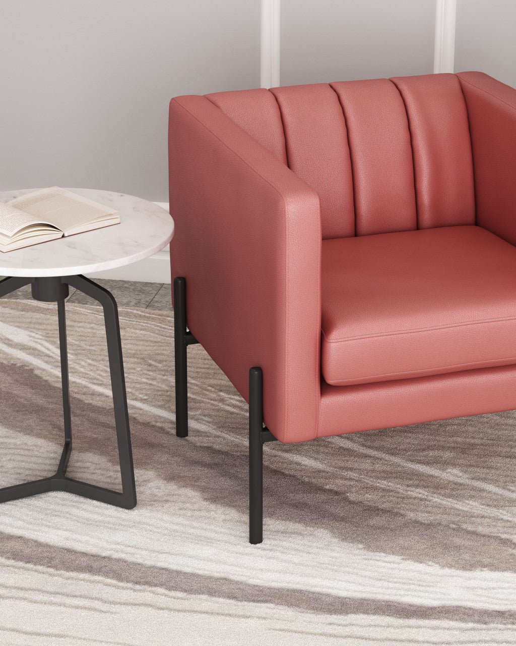 HomeRoots 28" Faux Leather Tufted Barrel Chair in Rust and Black Finish