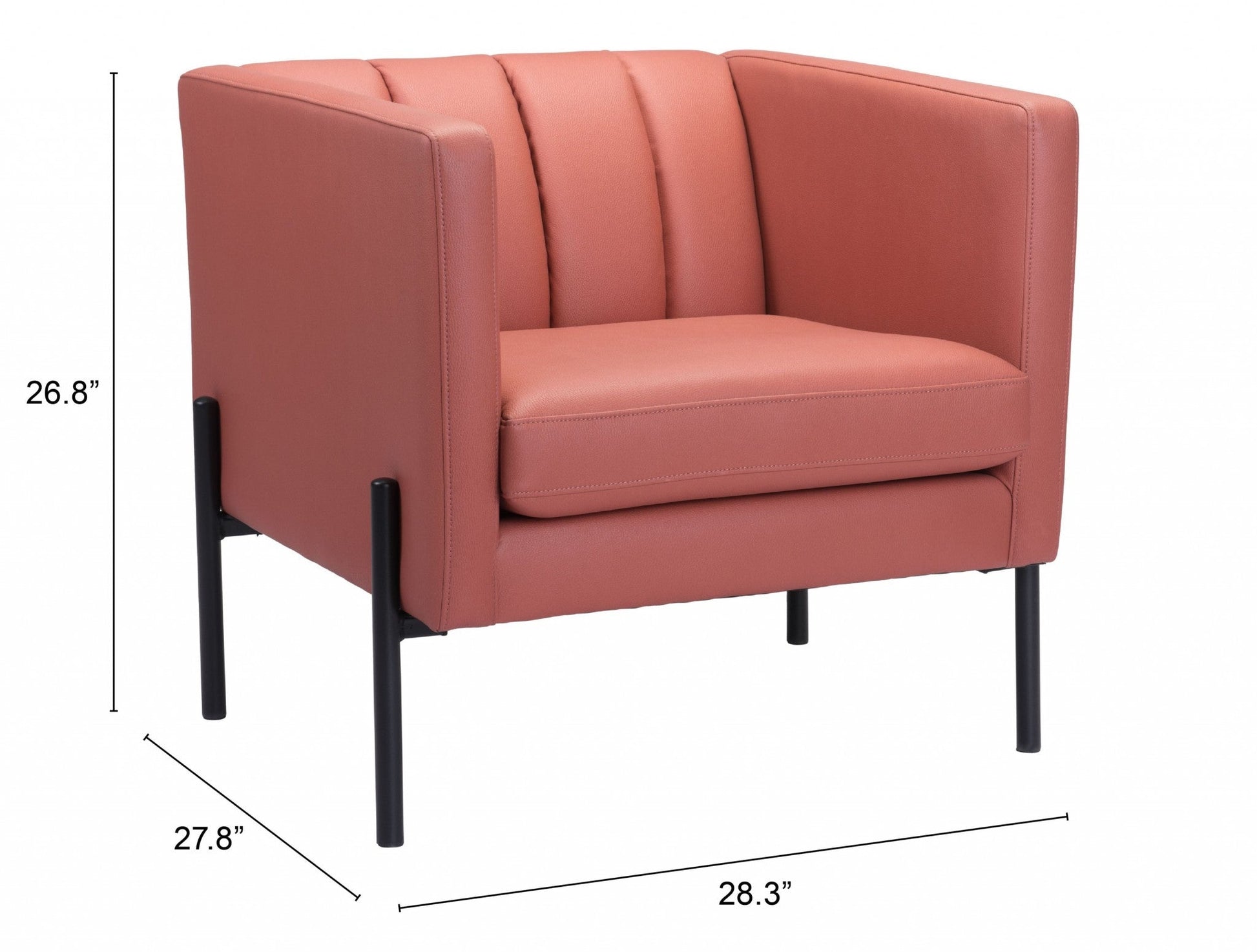 HomeRoots 28" Faux Leather Tufted Barrel Chair in Rust and Black Finish