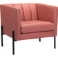 HomeRoots 28" Faux Leather Tufted Barrel Chair in Rust and Black Finish
