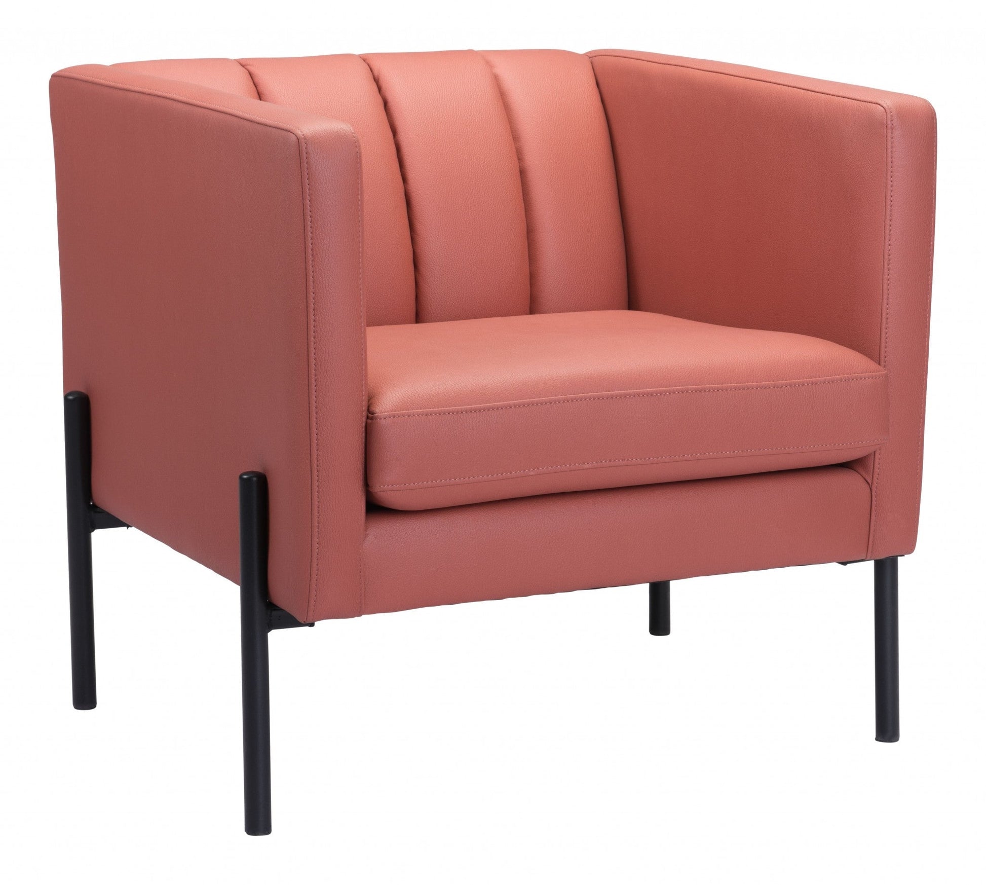 HomeRoots 28" Faux Leather Tufted Barrel Chair in Rust and Black Finish