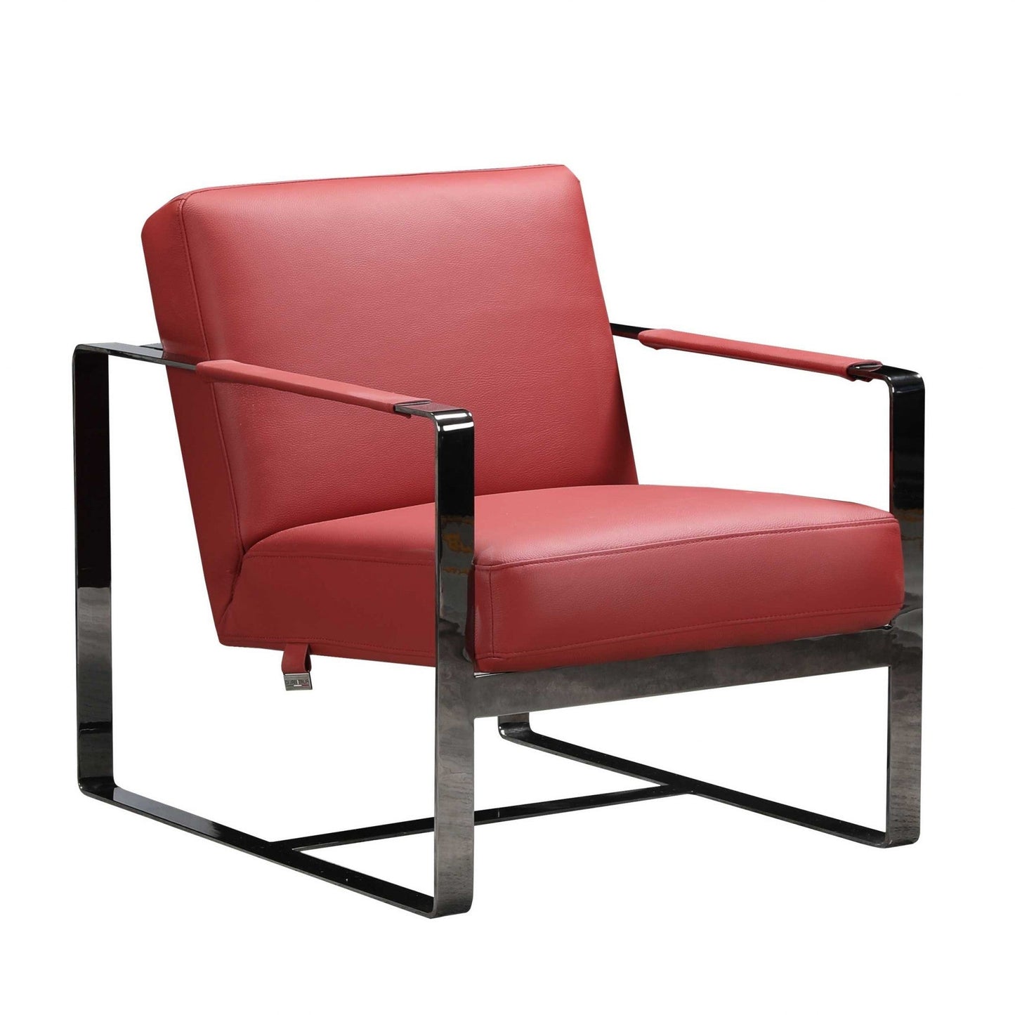 HomeRoots 28" Genuine Leather Arm Chair in Red And Black Finish