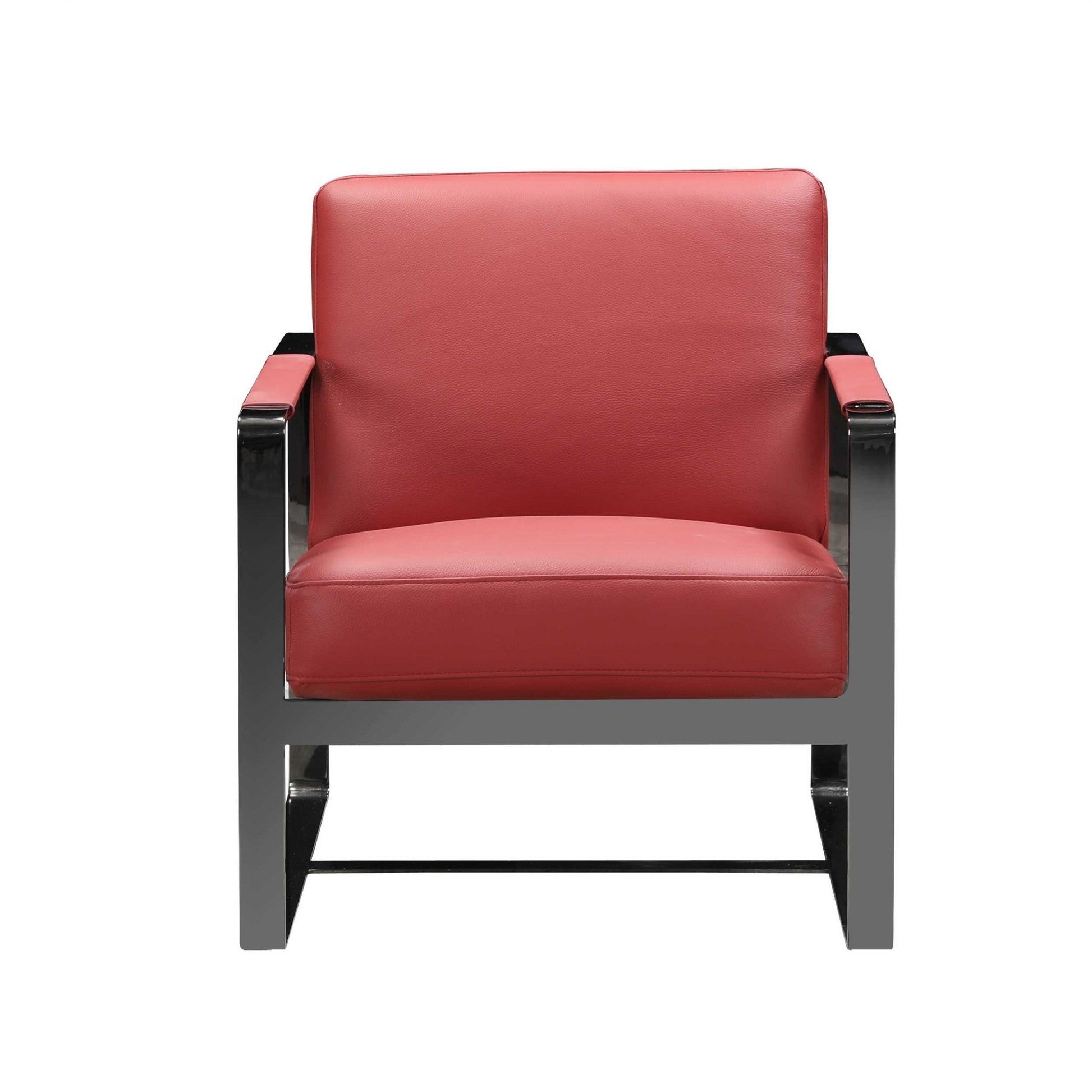 HomeRoots 28" Genuine Leather Arm Chair in Red And Black Finish