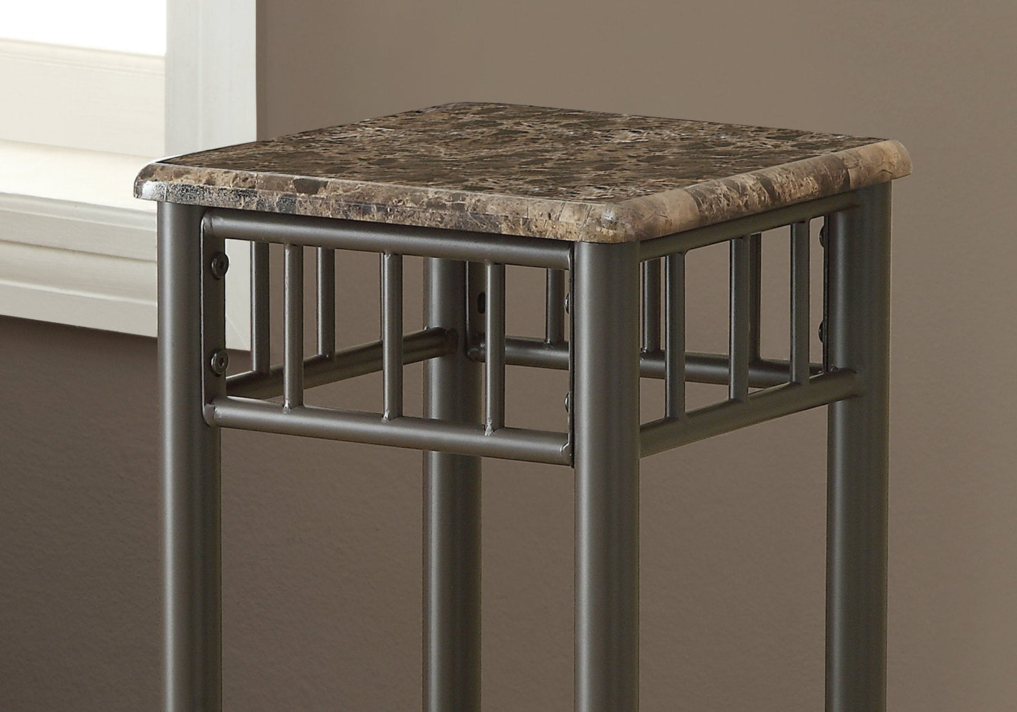 HomeRoots 28" Genuine Marble Look Square End Table in Black And Cappuccino Finish