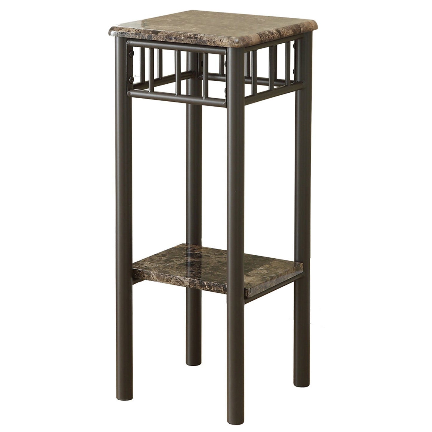 HomeRoots 28" Genuine Marble Look Square End Table in Black And Cappuccino Finish