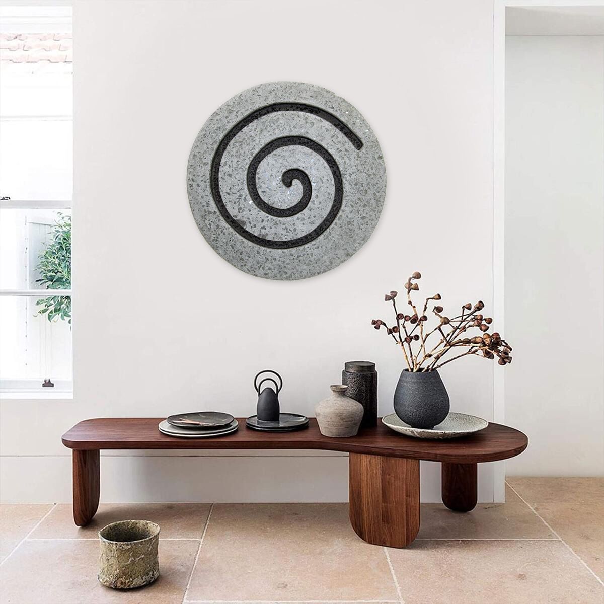 HomeRoots 28 Gray Round Modern Spiral Wall Art