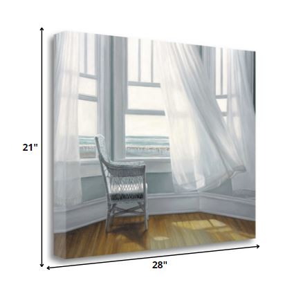 HomeRoots 28" Lonesome Single Chair with Flying White Curtains Giclee Wrap Canvas Wall Art