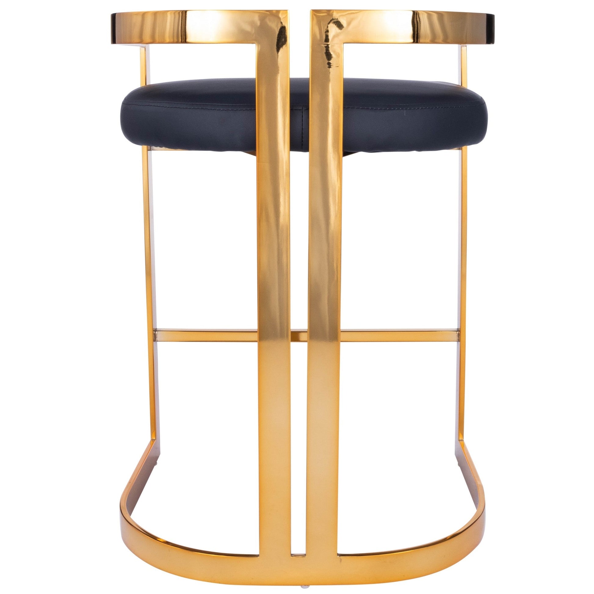 HomeRoots 28" Low Back Counter Height Bar Chair With Footrest in Black and Gold Finish