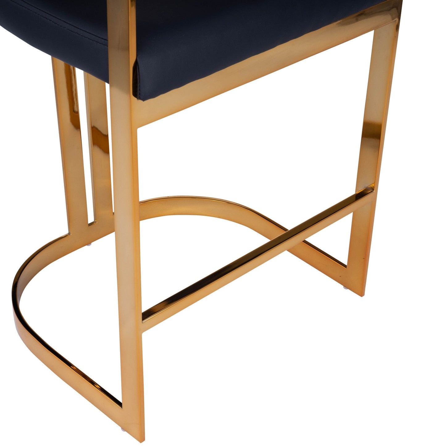 HomeRoots 28" Low Back Counter Height Bar Chair With Footrest in Black and Gold Finish