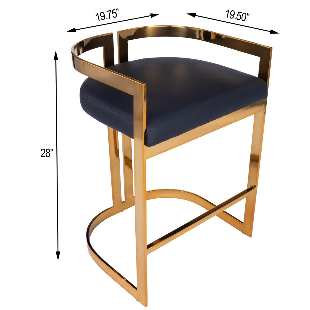HomeRoots 28" Low Back Counter Height Bar Chair With Footrest in Black and Gold Finish