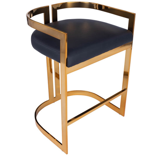 HomeRoots 28" Low Back Counter Height Bar Chair With Footrest in Black and Gold Finish