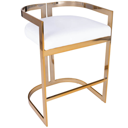 HomeRoots 28" Low Back Counter Height Bar Chair With Footrest in White And Gold Finish
