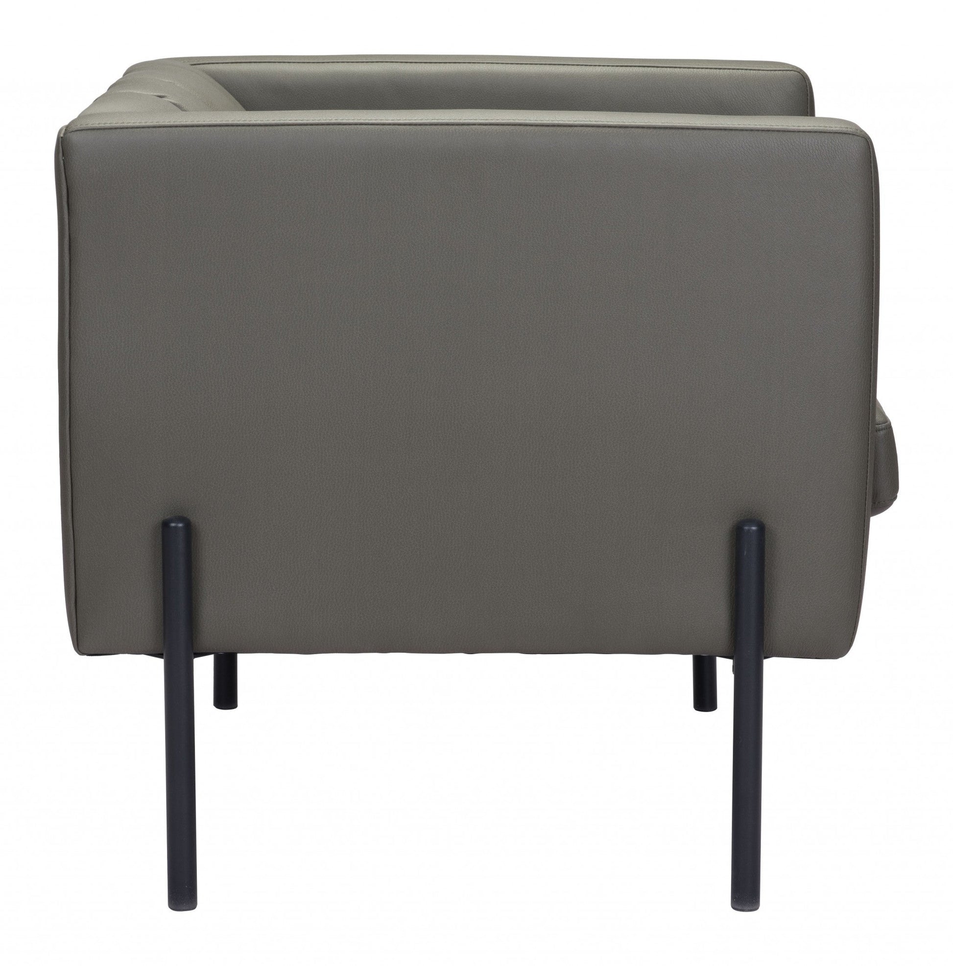 HomeRoots 28" Modern Cube Faux Leather Accent Chair With Dark Khaki Green and Black Finish