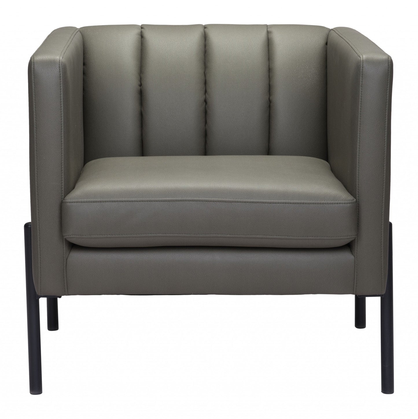 HomeRoots 28" Modern Cube Faux Leather Accent Chair With Dark Khaki Green and Black Finish