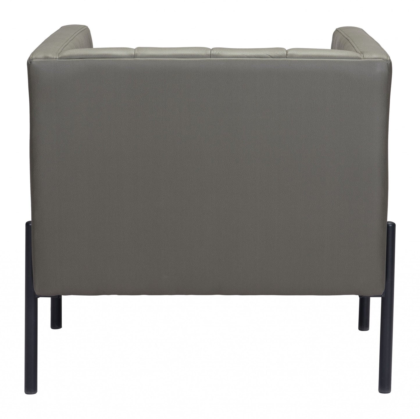 HomeRoots 28" Modern Cube Faux Leather Accent Chair With Dark Khaki Green and Black Finish
