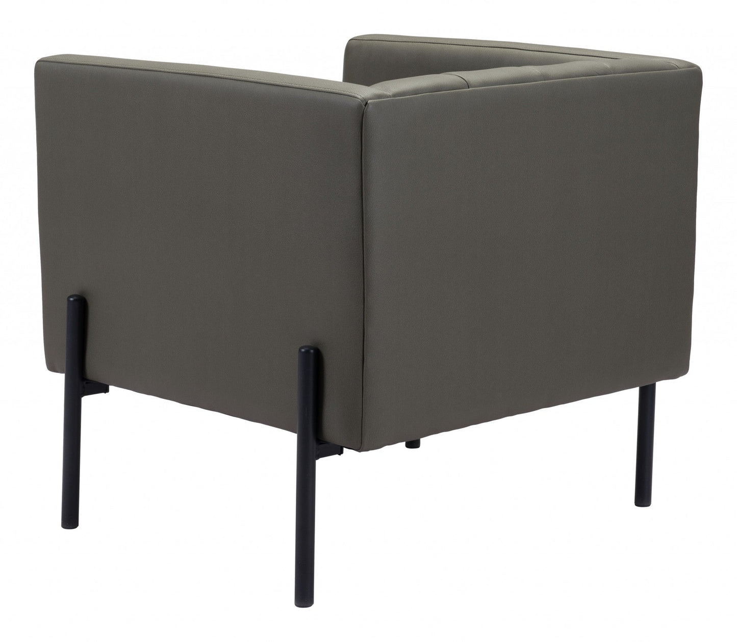 HomeRoots 28" Modern Cube Faux Leather Accent Chair With Dark Khaki Green and Black Finish