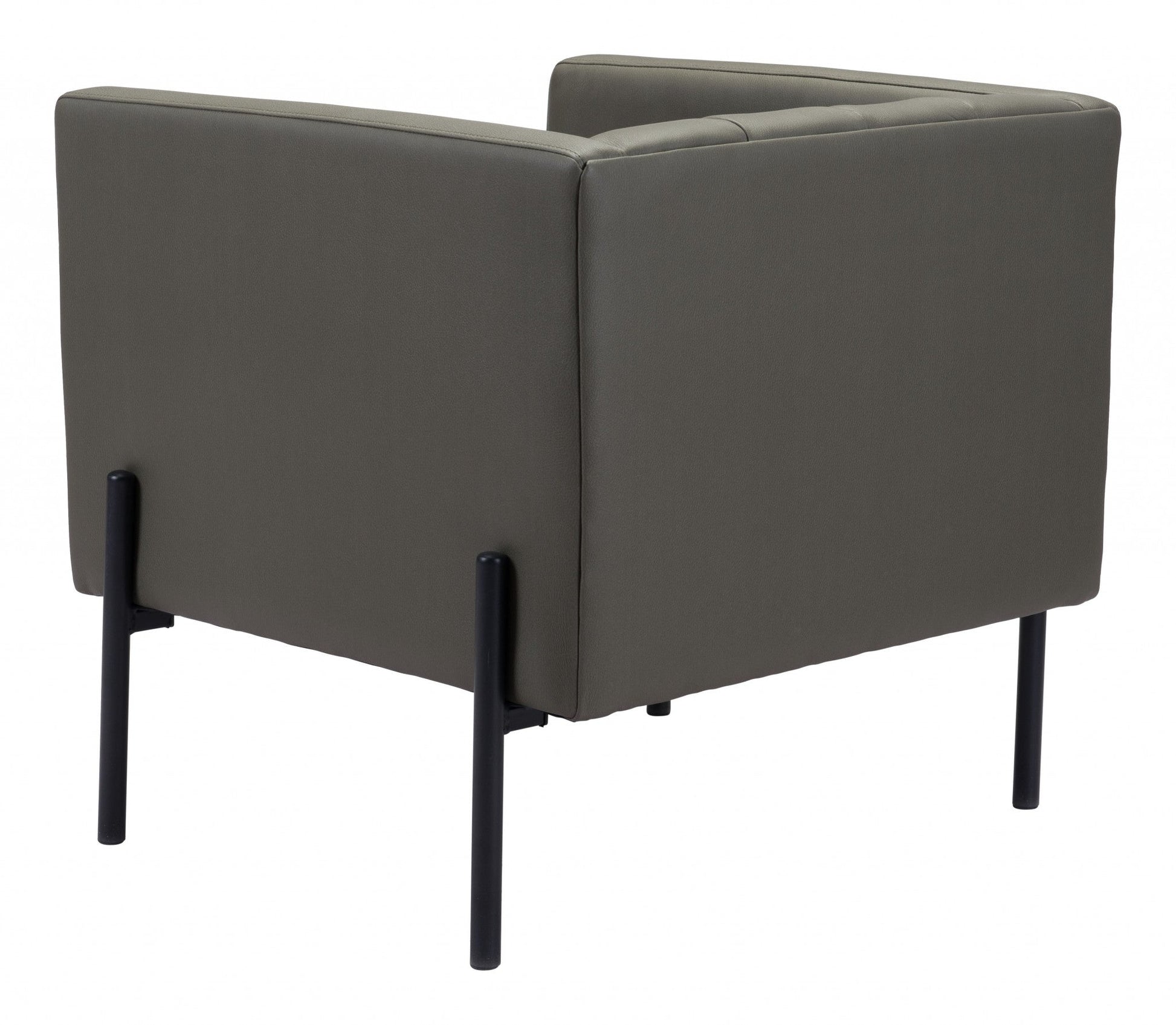 HomeRoots 28" Modern Cube Faux Leather Accent Chair With Dark Khaki Green and Black Finish
