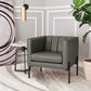 HomeRoots 28" Modern Cube Faux Leather Accent Chair With Dark Khaki Green and Black Finish