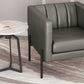 HomeRoots 28" Modern Cube Faux Leather Accent Chair With Dark Khaki Green and Black Finish