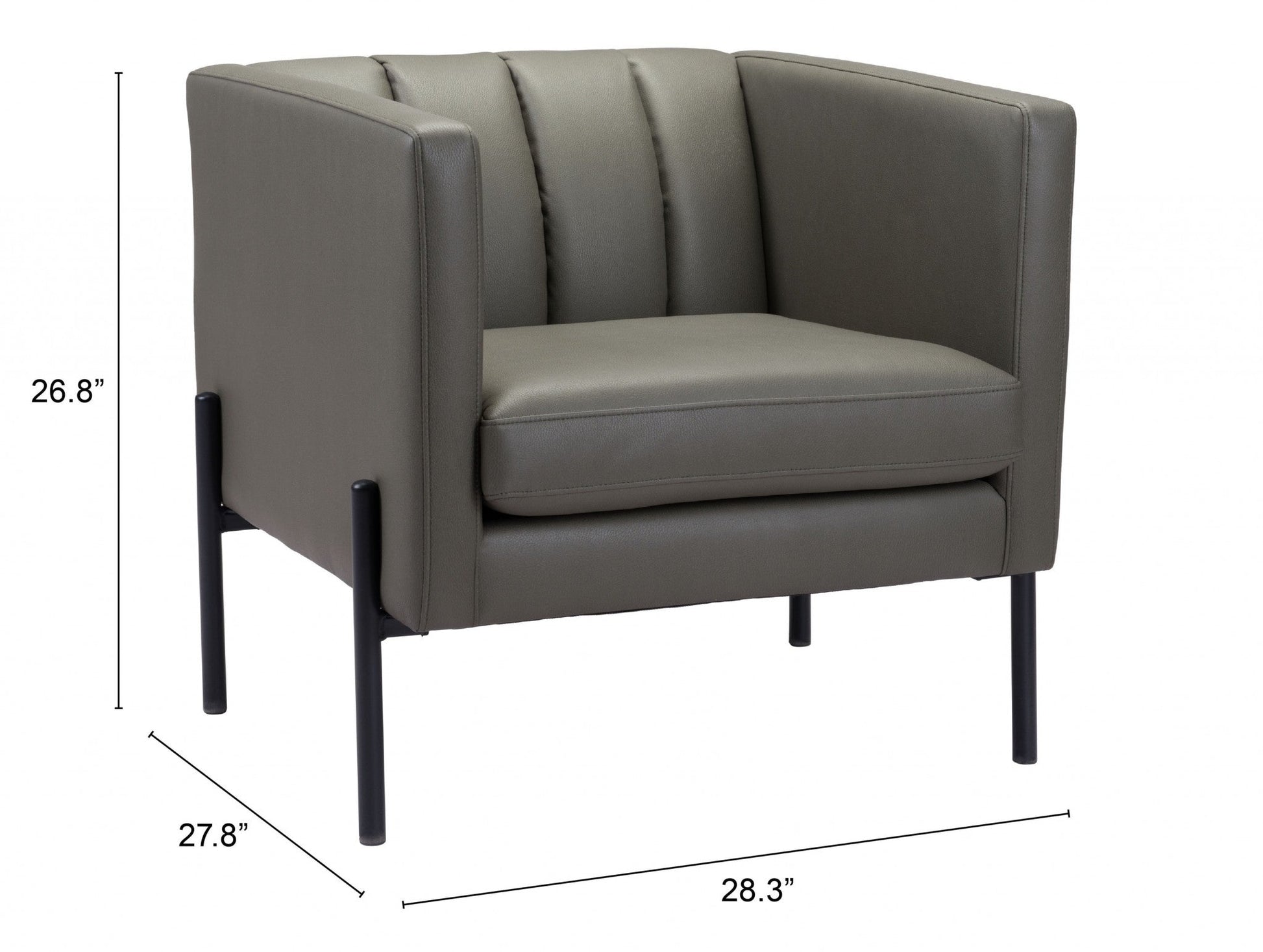 HomeRoots 28" Modern Cube Faux Leather Accent Chair With Dark Khaki Green and Black Finish
