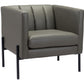 HomeRoots 28" Modern Cube Faux Leather Accent Chair With Dark Khaki Green and Black Finish