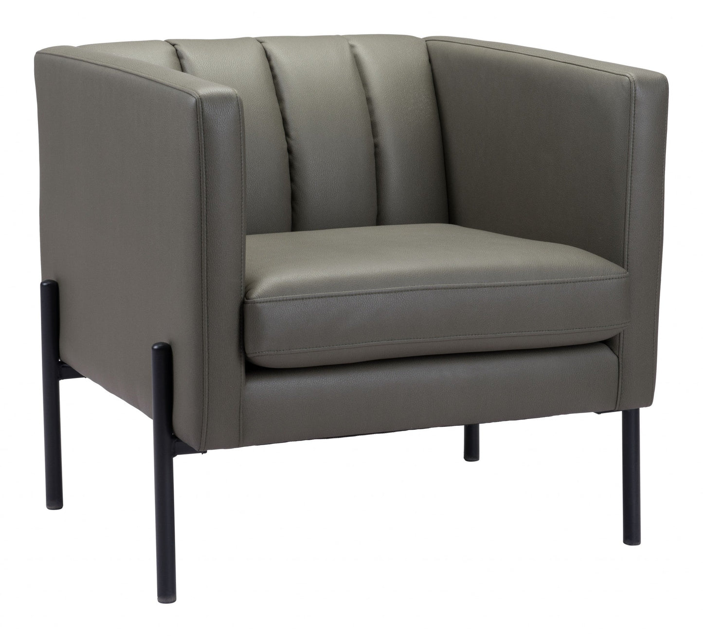 HomeRoots 28" Modern Cube Faux Leather Accent Chair With Dark Khaki Green and Black Finish