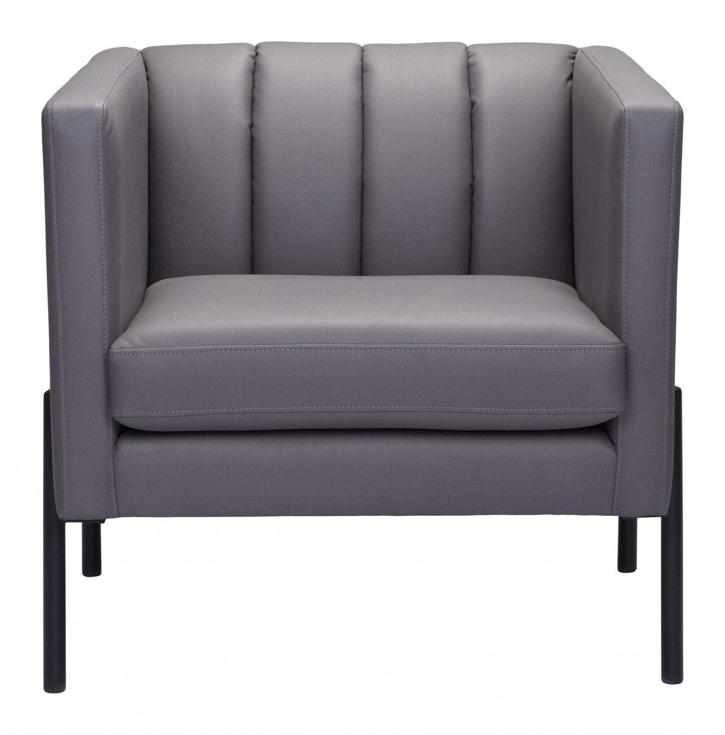 HomeRoots 28" Modern Cube Faux Leather Accent Chair With Light Gray and Black Finish
