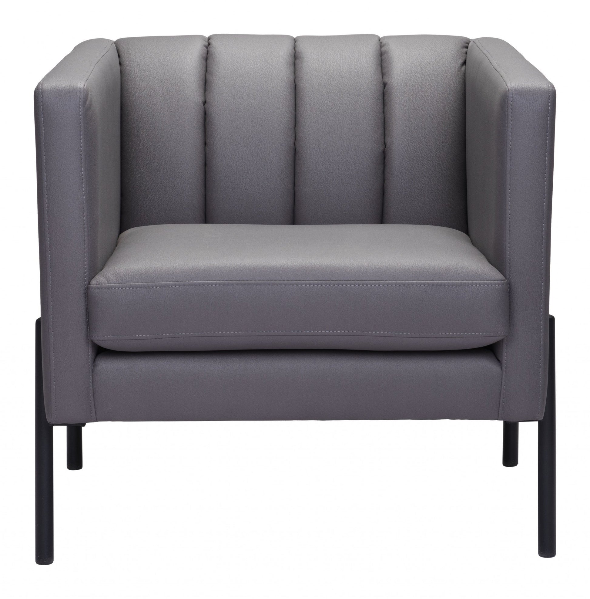 HomeRoots 28" Modern Cube Faux Leather Accent Chair With Light Gray and Black Finish