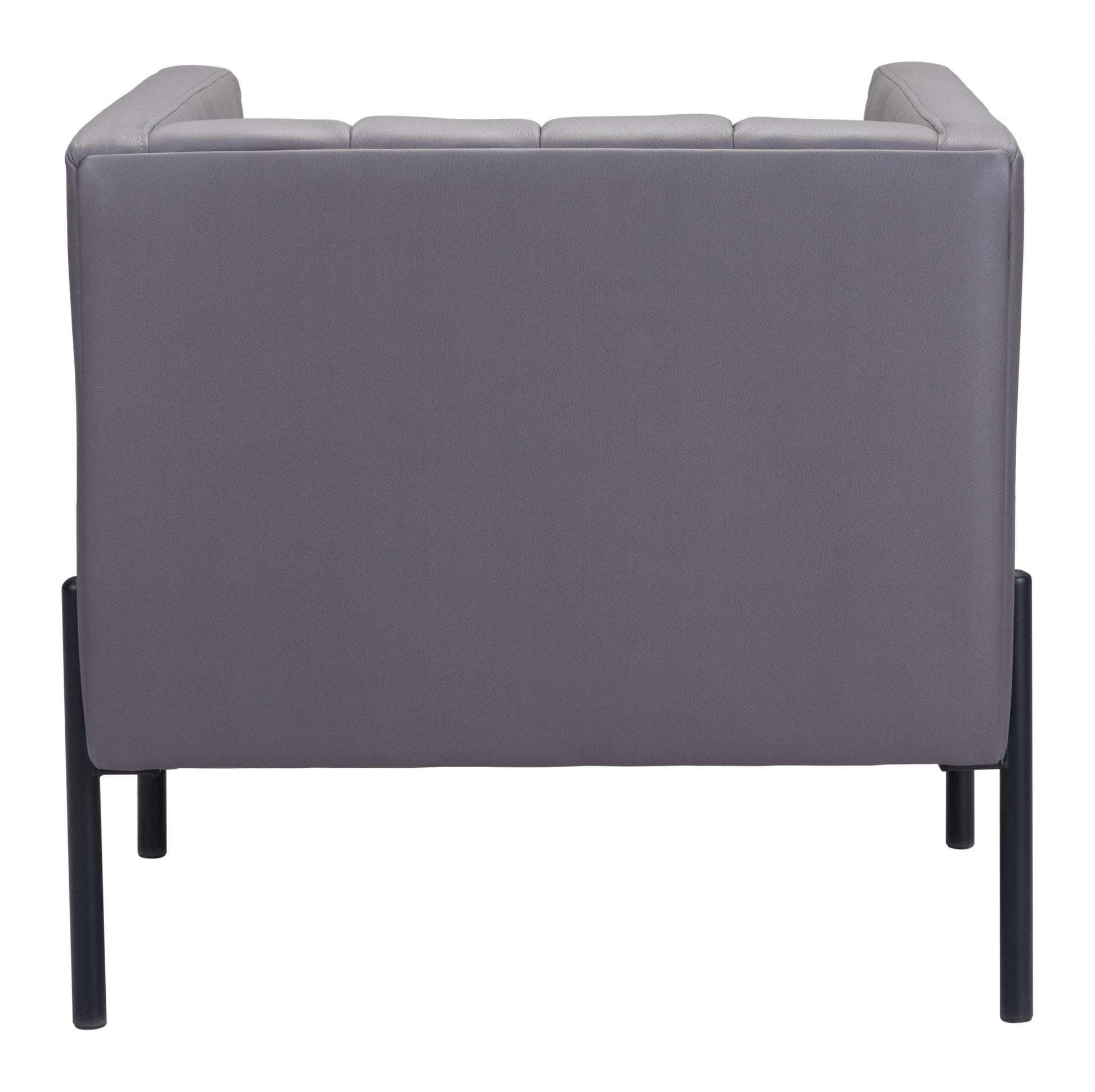 HomeRoots 28" Modern Cube Faux Leather Accent Chair With Light Gray and Black Finish