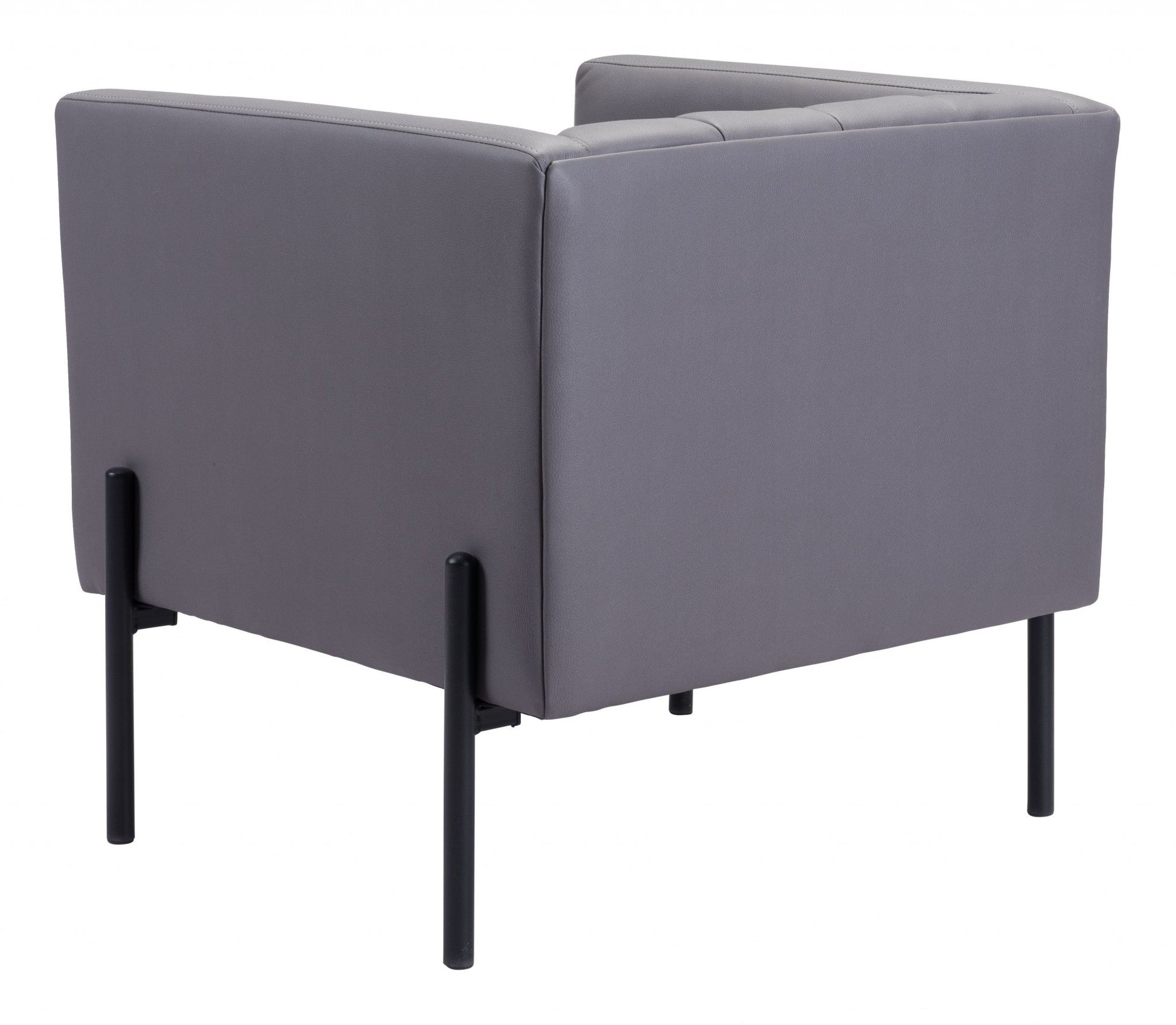 HomeRoots 28" Modern Cube Faux Leather Accent Chair With Light Gray and Black Finish