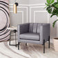 HomeRoots 28" Modern Cube Faux Leather Accent Chair With Light Gray and Black Finish