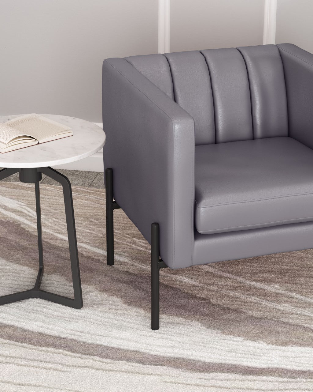 HomeRoots 28" Modern Cube Faux Leather Accent Chair With Light Gray and Black Finish