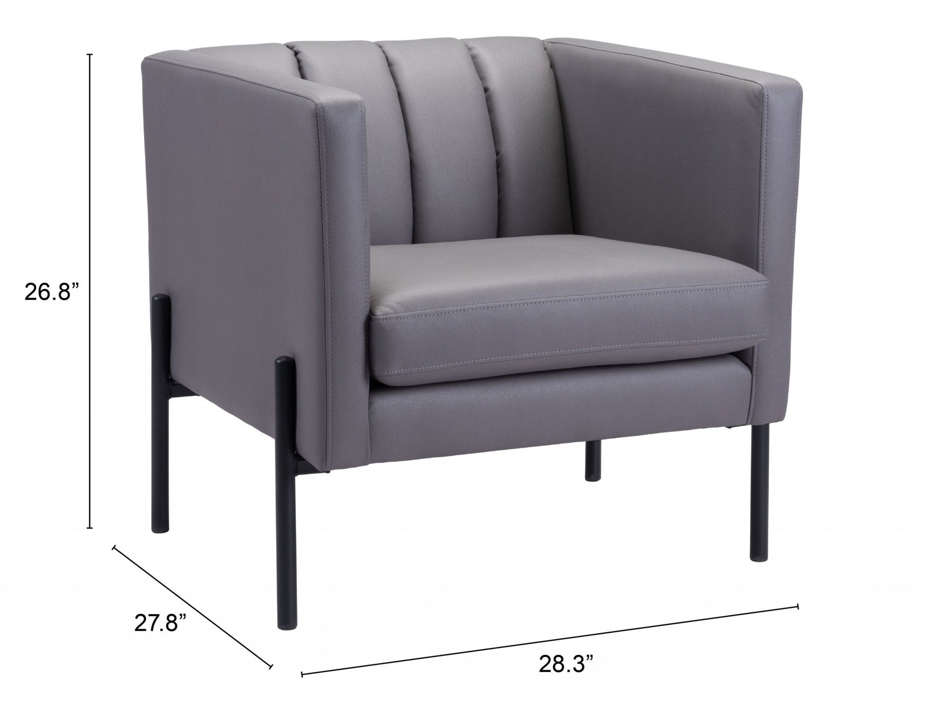 HomeRoots 28" Modern Cube Faux Leather Accent Chair With Light Gray and Black Finish