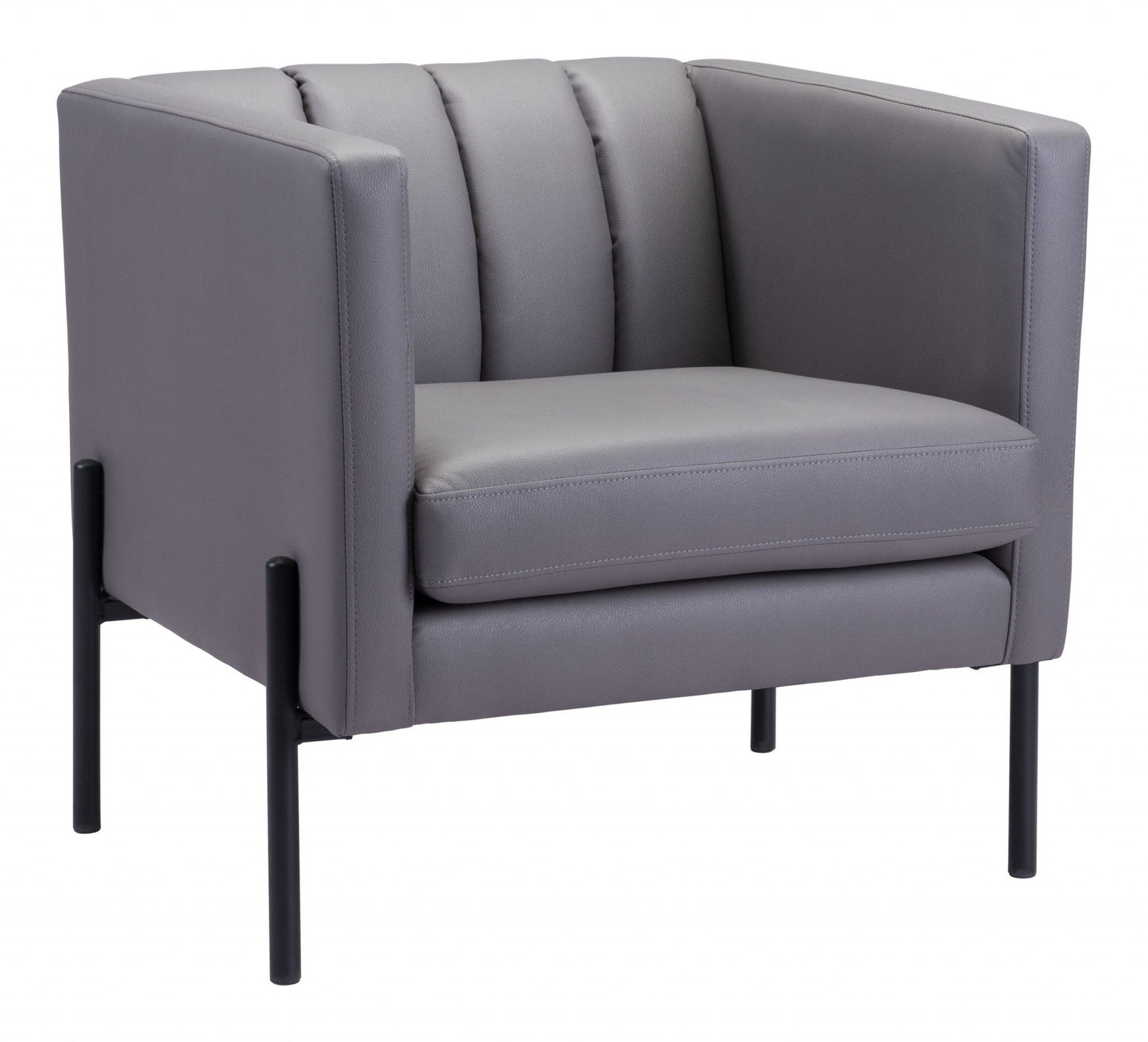 HomeRoots 28" Modern Cube Faux Leather Accent Chair With Light Gray and Black Finish